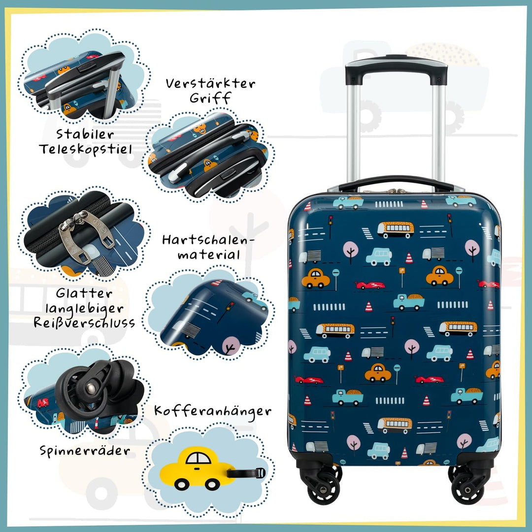 COOLIFE 5tlg Kinderkoffer mit Rucksack, Kindertrolley aus Kunststoff, Kindergepäck, Kinder Kofferset