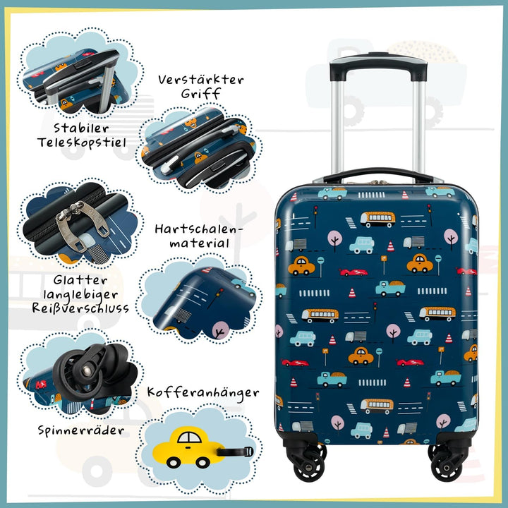 COOLIFE 5tlg Kinderkoffer mit Rucksack, Kindertrolley aus Kunststoff, Kindergepäck, Kinder Kofferset
