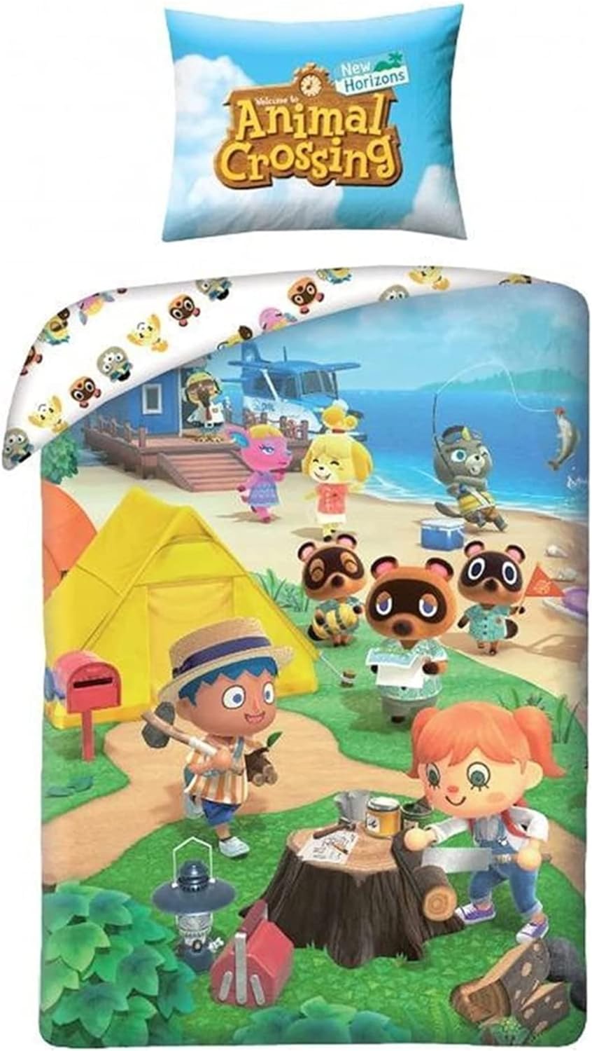 Halantex - AMC001 - Animal Crossing Campingfiguren Bettwäsche-Set für Einzelbett - mehrfarbig - 100%
