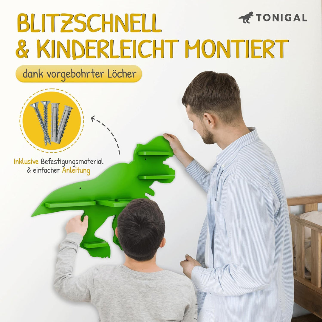 Tonie Regal Dino mit Platz für bis zu 35 Tonie Figuren, Toniebox & Ladestation I Magnetisches Tonieb