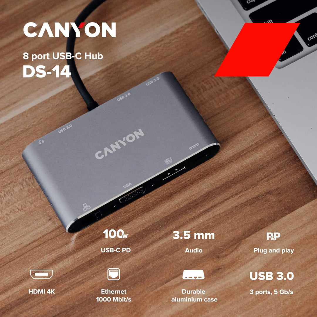 CANYON DS-14 USB 3.2 Gen 1 (3.1 Gen 1) Type-C 5000 Mbit/s Grau