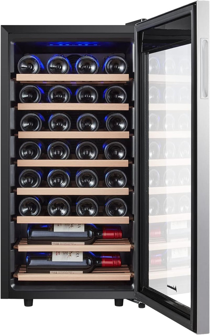 Kalamera Weinkühlschrank, 28 Flaschen 86 Liter, Touch-Bedienfeld, Edelstahl Glastür, 5-18°C Kühlzone