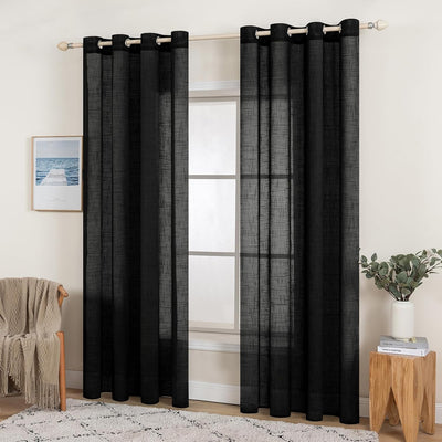 MIULEE 2er Set Voile Vorhang Sheer Leinenvorhang mit Ösen Transparente Leinen Optik Gardine Ösenscha
