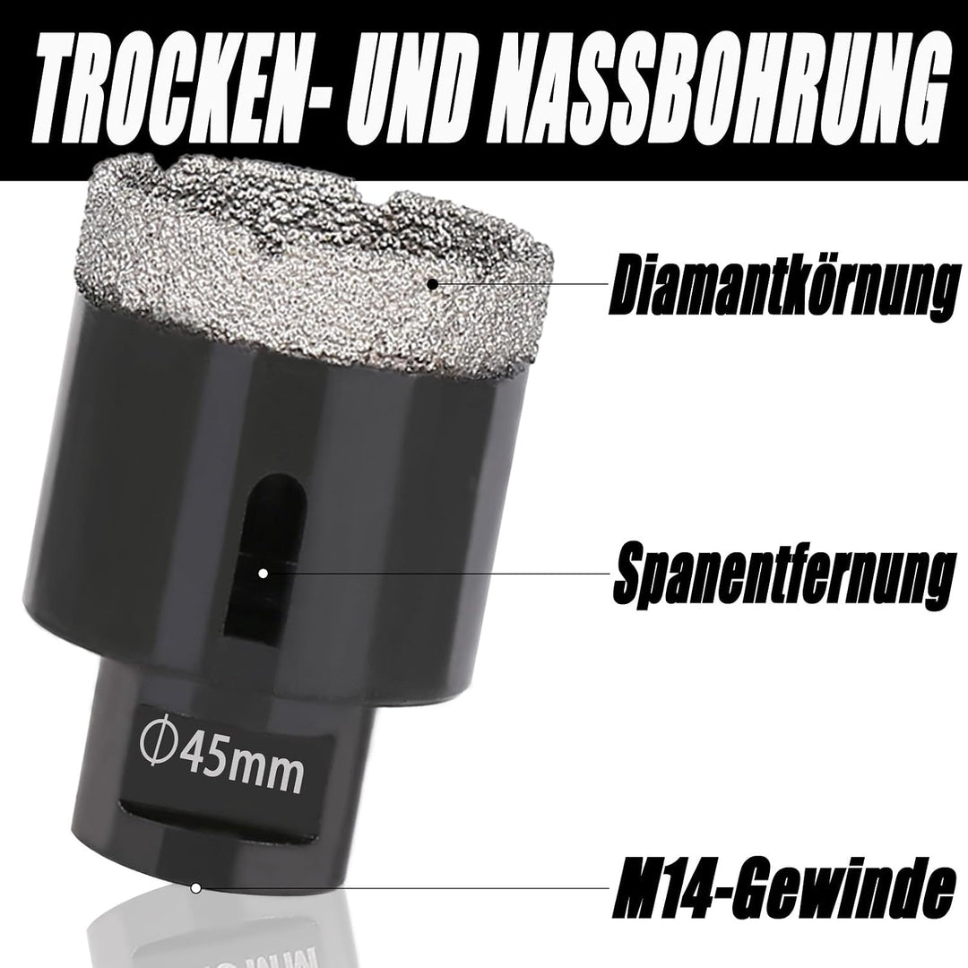 65mm Trocken Diamant Kernbohrer, M14 Gewindeanschluss Vakuumgelötete Lochsäge für Mauerwerk, Hohlloc