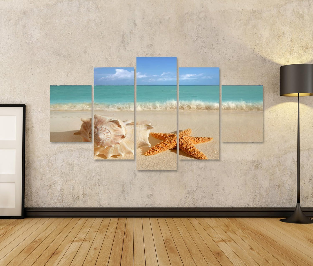 islandburner Bild auf Leinwand Meer Muschel Seestern Im Tropischen Sand Türkisfarbenes Meer Karibik