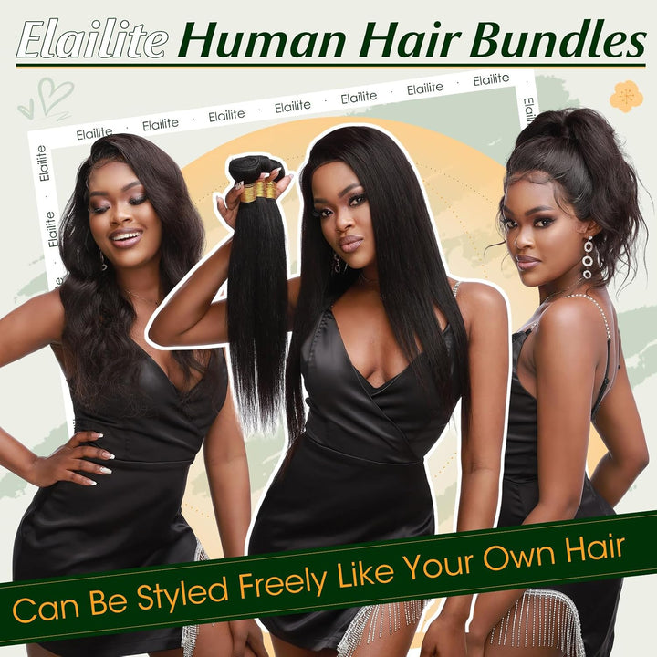 Elailite Haartressen Echthaar Sew in Bündel Hair Extensions Tressen Haarverlängerungen Brasilianisch