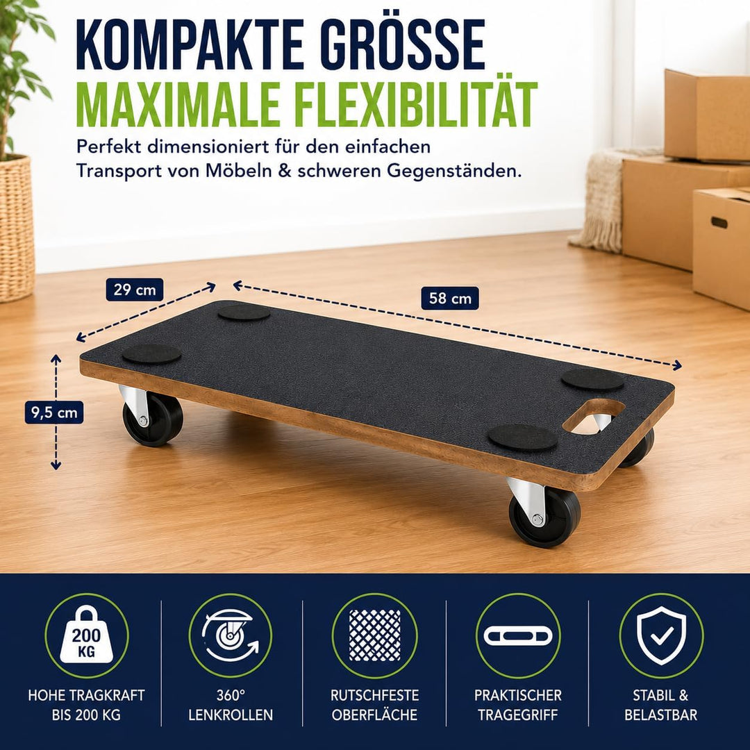 Transportroller 2er-Set bis 200kg - Möbelroller mit 360° Lenkrollen, rutschfest & robust - Transport