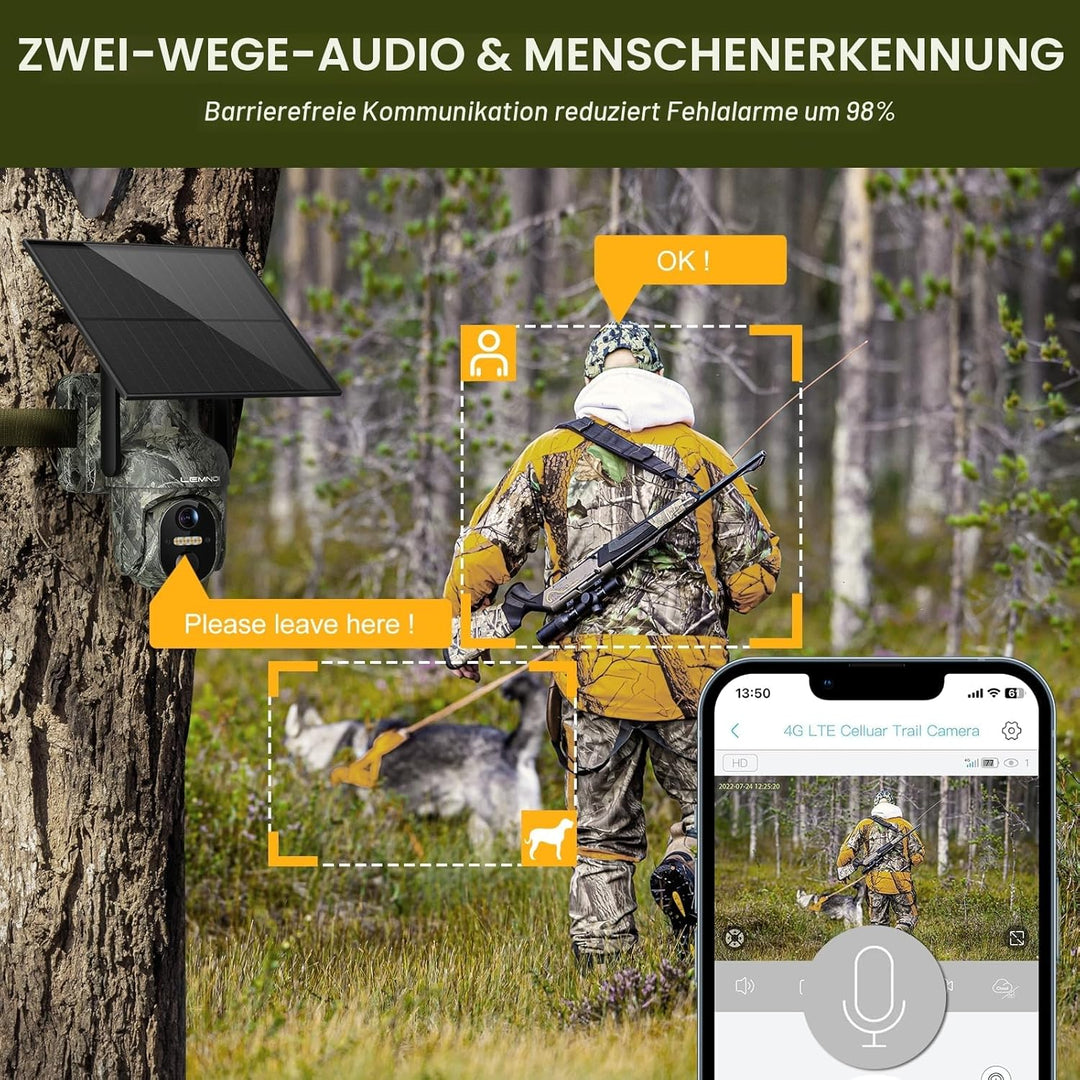 Lemnoi 4G LTE Solar Wildkamera mit Bewegungsmelder, Akku Überwachungskamera mit SIM Karte Vorinstall