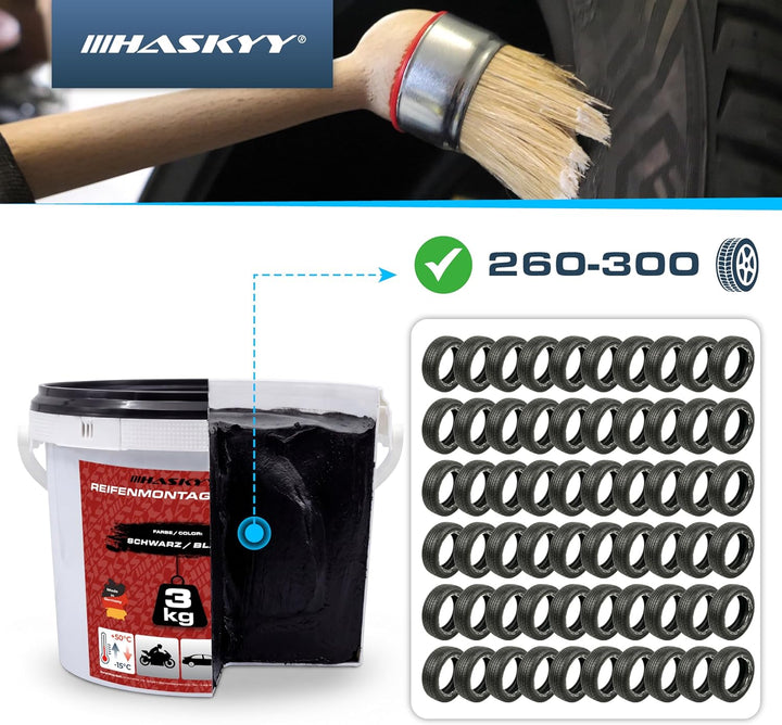 Reifen- Montagepaste 3kg I Montagewax SCHWARZ + Ventildreher + Ventileinzieher + Ventilhelbel im