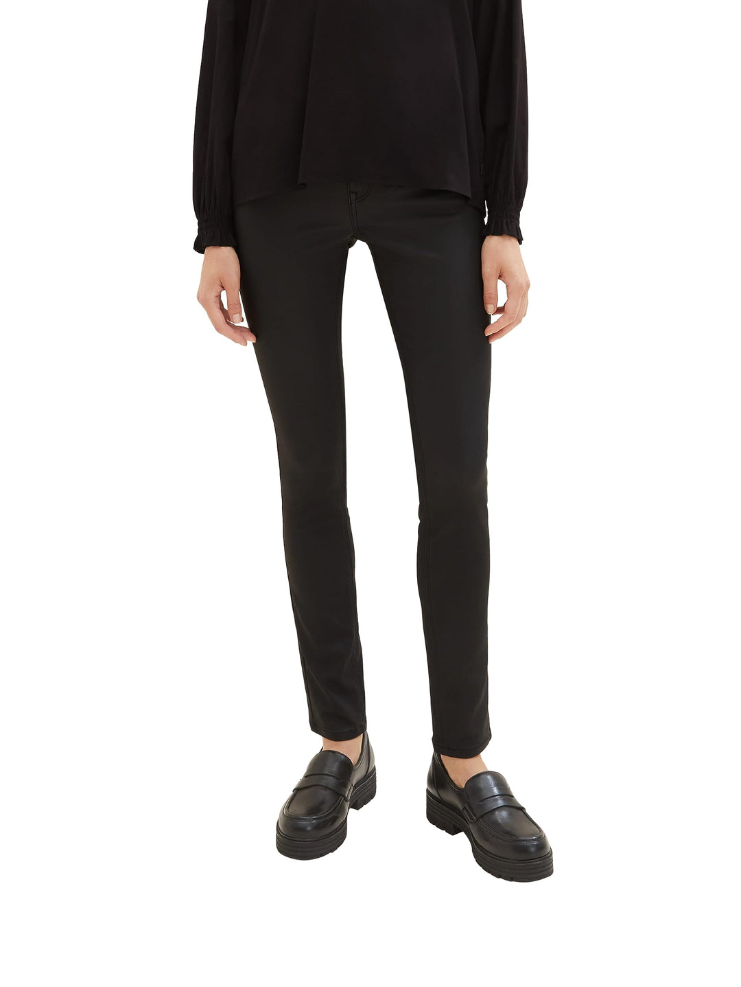 TOM TAILOR Damen Alexa Skinny Jeans in Leder-Optik 25W / 32L 14482 - Deep Black, 25W / 32L 14482 - D