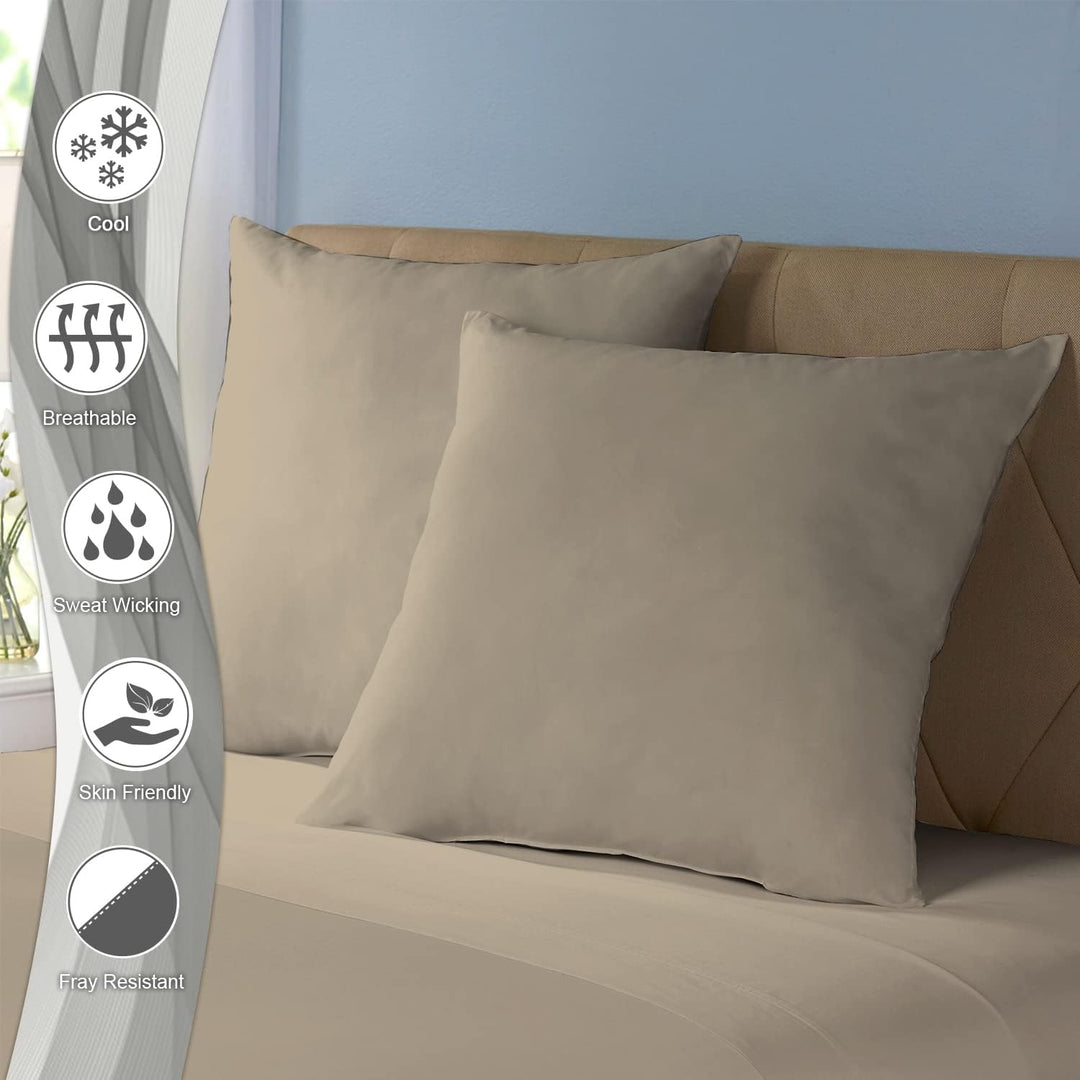 Pizuna Luxuriöser Soft-Satin 2er Pack Kissenbezug 80 x 80 cm Einfach Taupe, 600 Fadenzahl Baumwolle