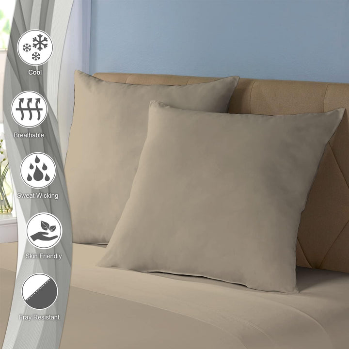 Pizuna Luxuriöser Soft-Satin 2er Pack Kissenbezug 80 x 80 cm Einfach Taupe, 600 Fadenzahl Baumwolle