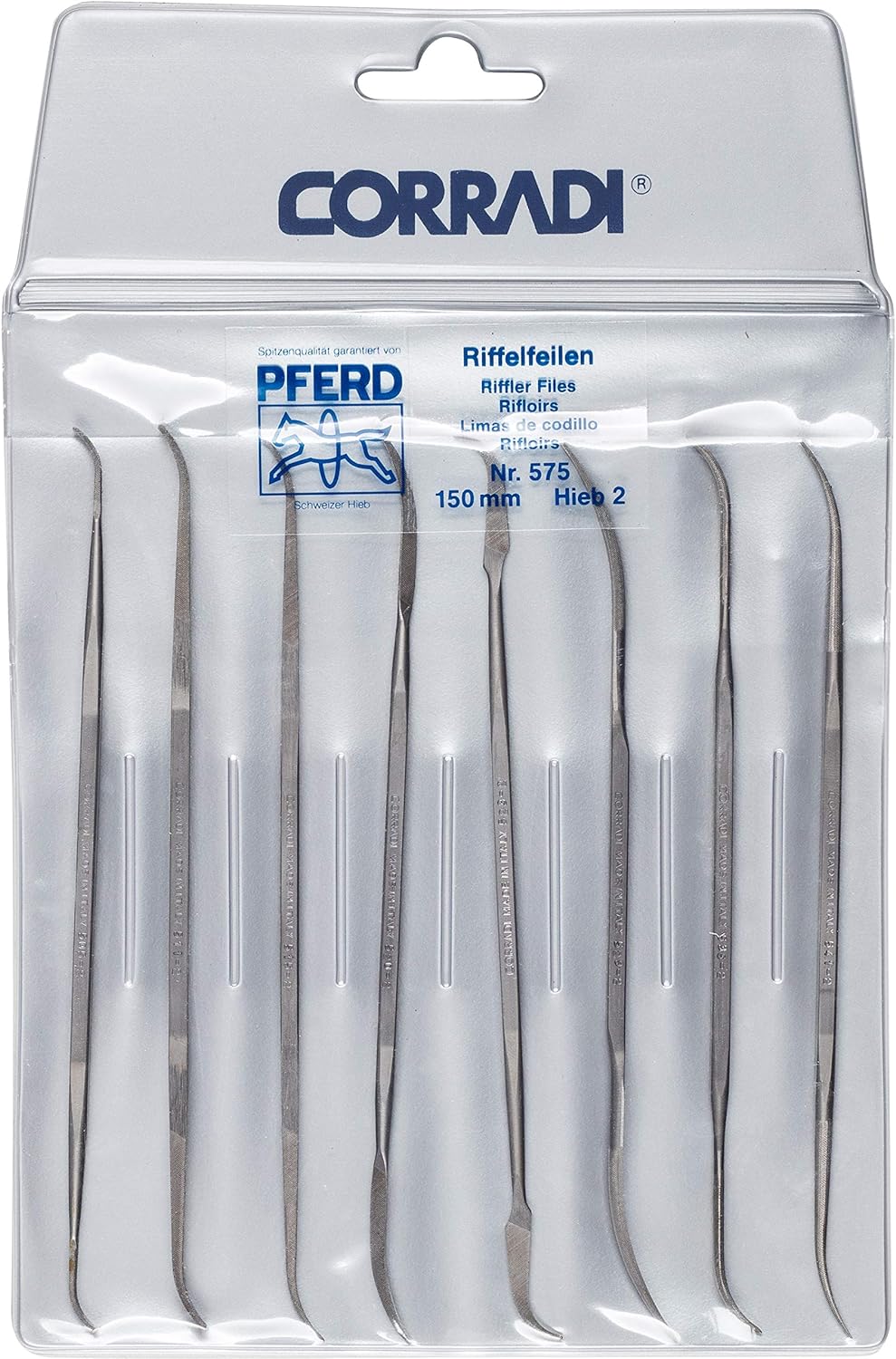 CORRADI-Riffelfeilen-Set, 8-teilig, Schweizer Hieb 2, 150mm, 19505754 – Für die mittelfeine Präzisio