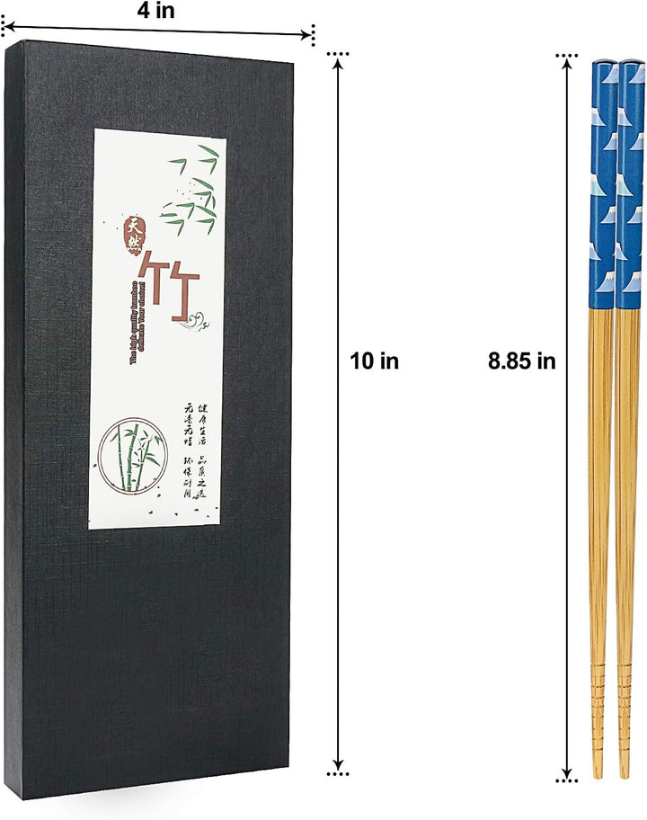 5 Paar japanische natürliche Bambus-Essstäbchen mit einzigartigem Aufdruck, wiederverwendbare Essstä