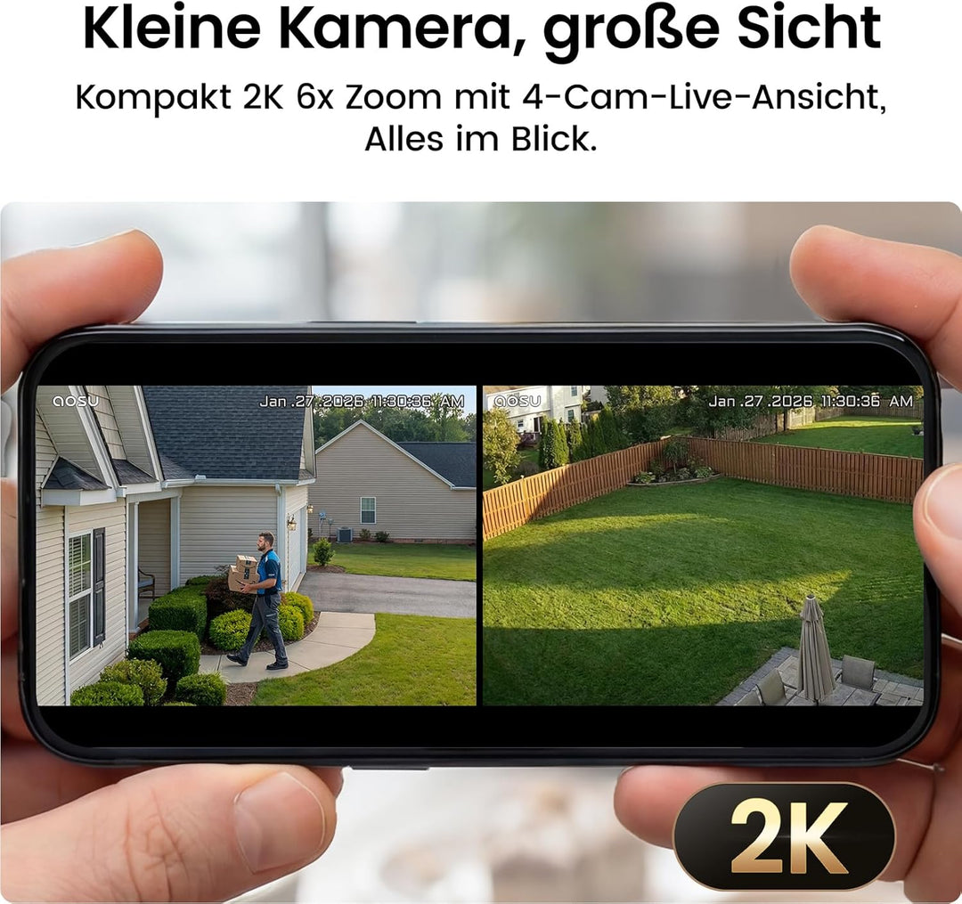 aosu 2K Überwachungskamera Aussen Akku Solar 2er-Kit mit Aosubase 2.0 ohne ABO 32GB Lokal Speicher K