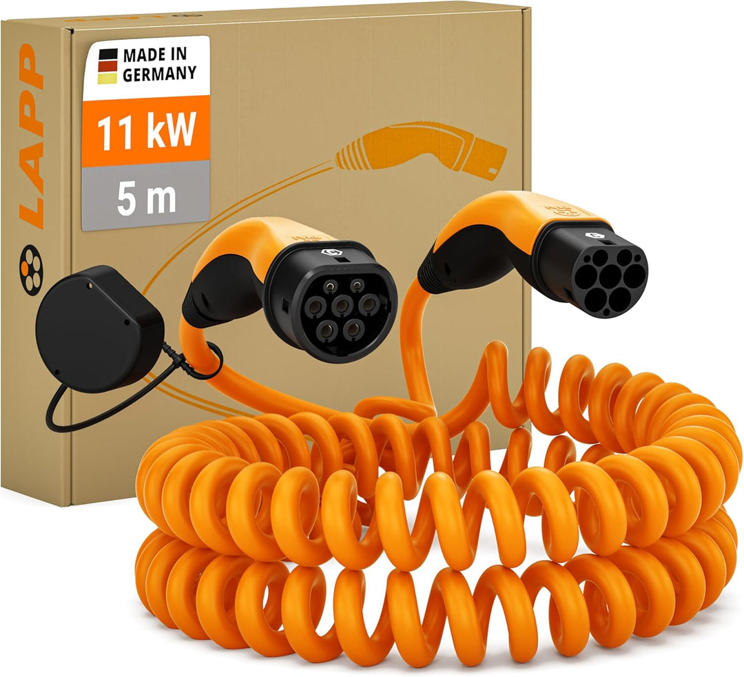 Lapp Mobility Typ 2 Ladekabel 11 KW/Spiralkabel / 20 A / 3-Phasig/E-Auto Ladekabel/Mode 3 / 5m