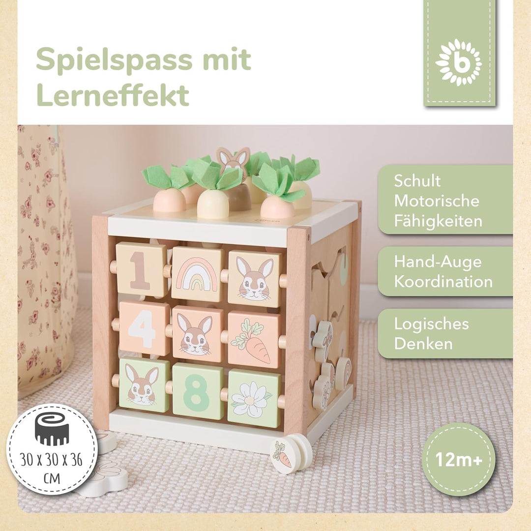 Bieco Motorikwürfel Hase Fine XXL nachhaltiges Holz FSC® | Spielwürfel Baby | Motorikwürfel ab 1 Jah