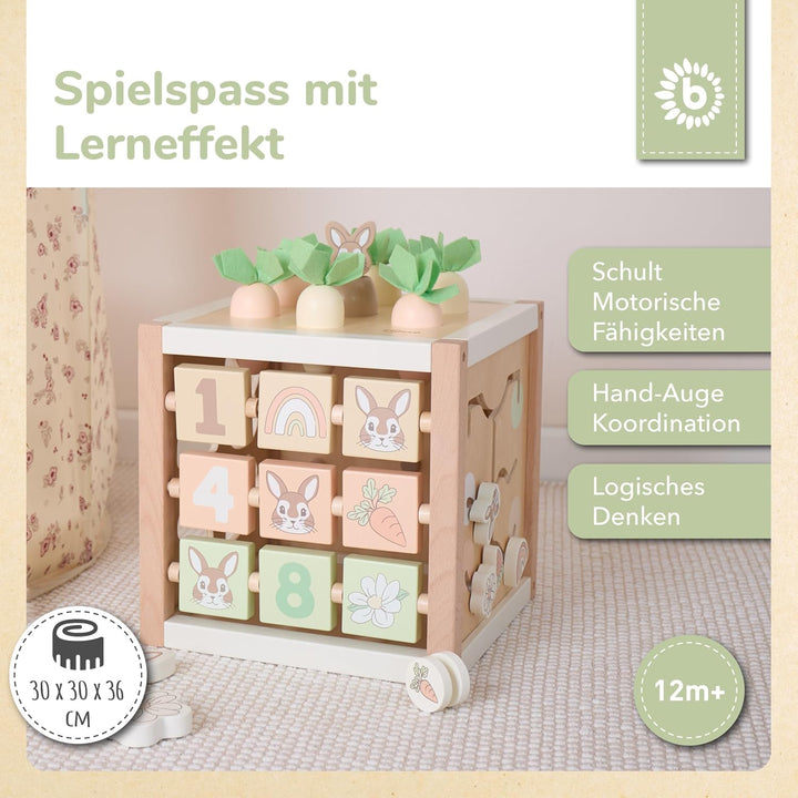 Bieco Motorikwürfel Hase Fine XXL nachhaltiges Holz FSC® | Spielwürfel Baby | Motorikwürfel ab 1 Jah