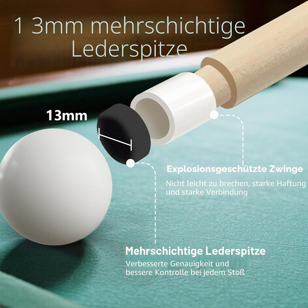 Billard Queue, 58 Zoll Maple Pool Queue Stick 13mm Spitzen für Professionelle Billardspieler, 18 19