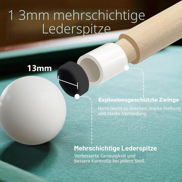 Billard Queue, 58 Zoll Maple Pool Queue Stick 13mm Spitzen für Professionelle Billardspieler, 18 19
