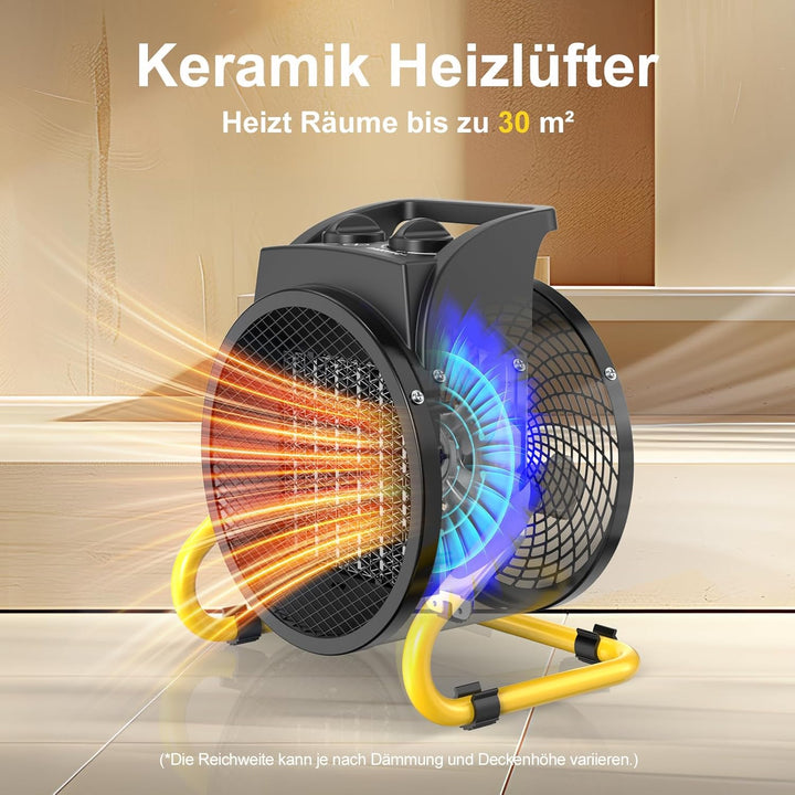 Heizlüfter 3000 Watt Keramik Heizstrahler Elektroheizer Bauheizer Bautrockner mit Thermostat Heizger