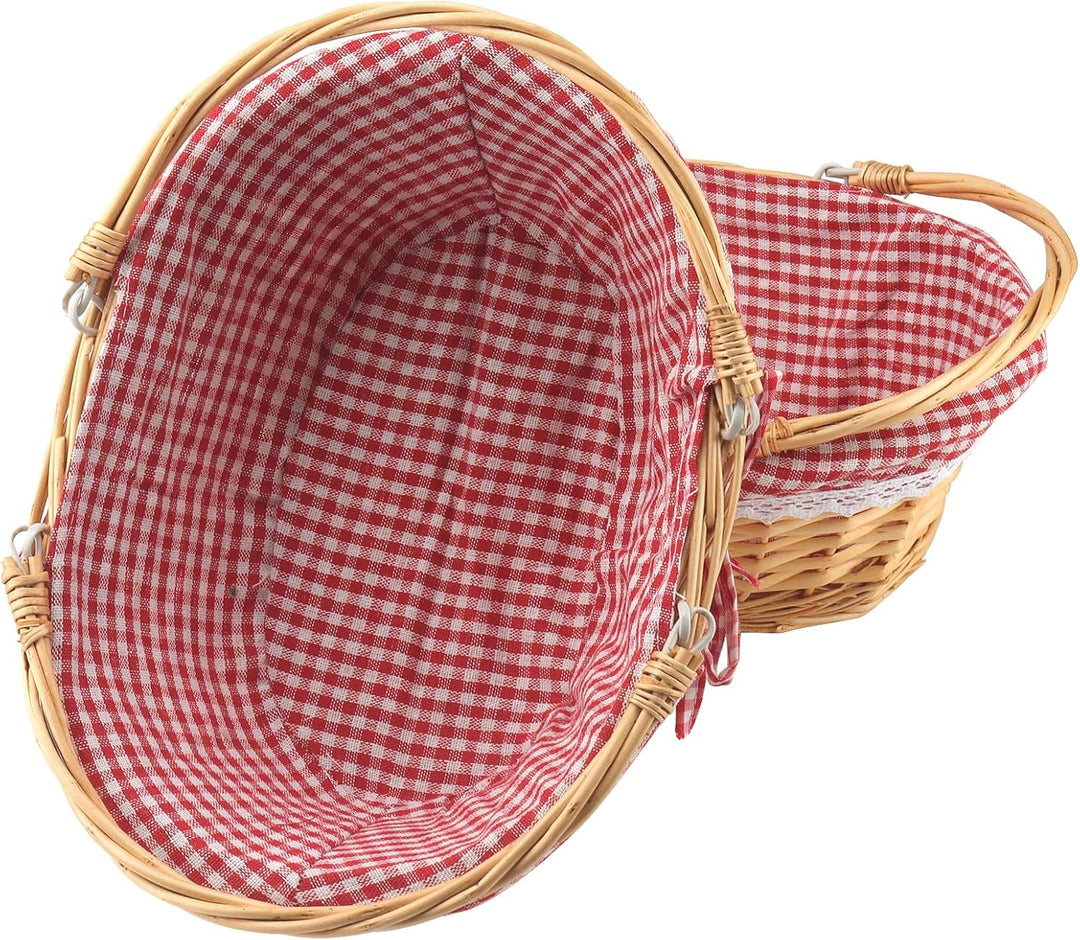MUKCHAP 2 Stück Picknickkorb aus Weide, Picknickkorb Oval mit Klappbarem Griff, Picknickkorb Gewebt