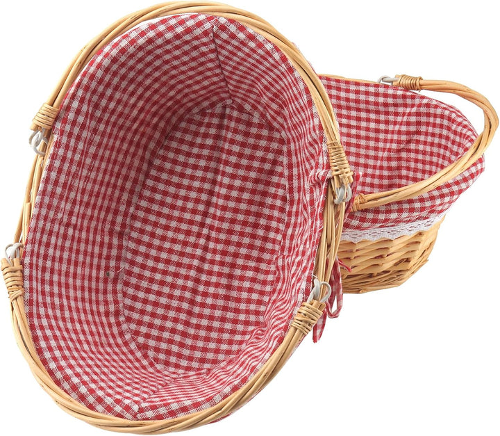 MUKCHAP 2 Stück Picknickkorb aus Weide, Picknickkorb Oval mit Klappbarem Griff, Picknickkorb Gewebt