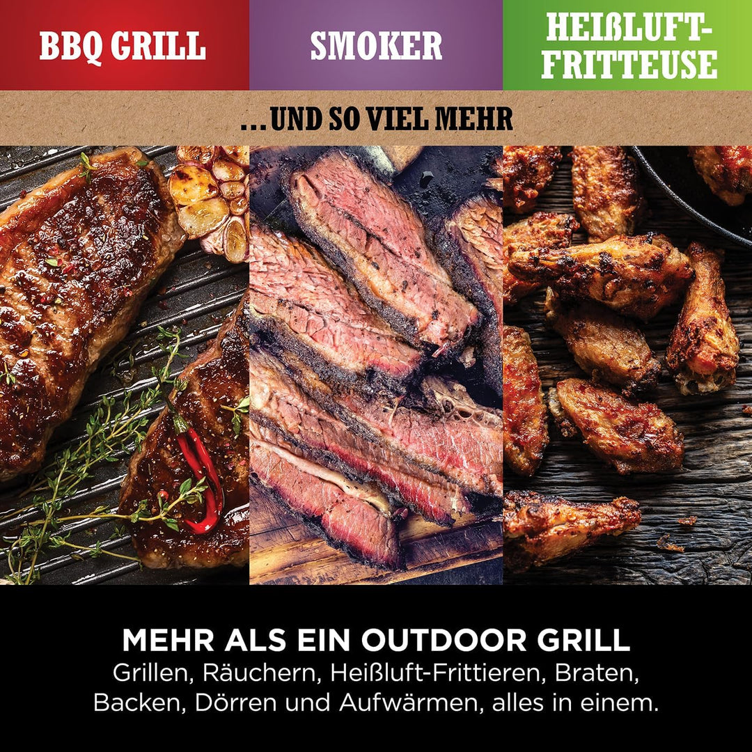 Ninja Woodfire Smoker Grill Elektrisch, Elektrogrill Outdoor, Räucherofen & Heissluftfritteuse, Airf