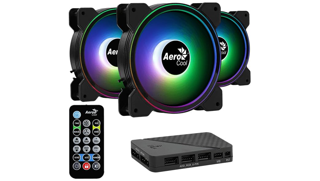 AEROCOOL SATURN 12F ARGB PRO (PAQUETE DE 3) - VENTILADOR ARGB DE 120 MM PARA CAJA, Schwarz