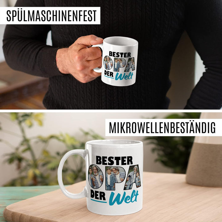 Opa Tasse personalisierbar mit Bild, Bester Opa der Welt, Geschenk personalisiert Grossvater Spruch