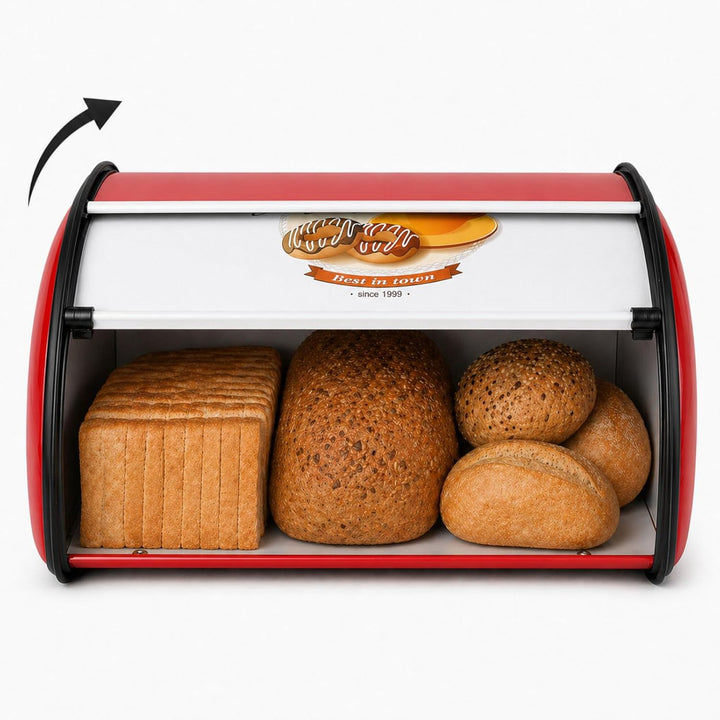 Brotkasten Edelstahl Metall mit Deckel, Brotbox Brotaufbewahrung für Küche, Bread Box Retro Design W