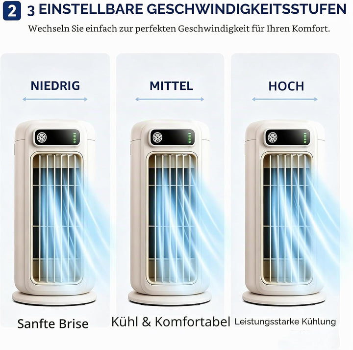 Cooling Ace Klimaanlage, Luftkühlung Ventilator Leise mit Einstellbaren 3 Geschwindigkeiten, Tragbar