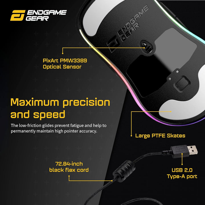 ENDGAME GEAR XM1 RGB Gaming Maus - Optischer PWM3389 Sensor - 50:16.000 DPI - 5 Tasten – GM 4.0-60M