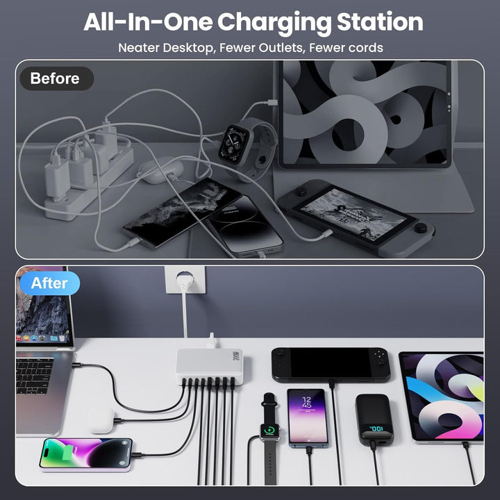 200W USB C Ladegerät, GaN III 8-Port USB Schnellladegerät PPS PD 65W Laptop Ladegerät Adapter USB C