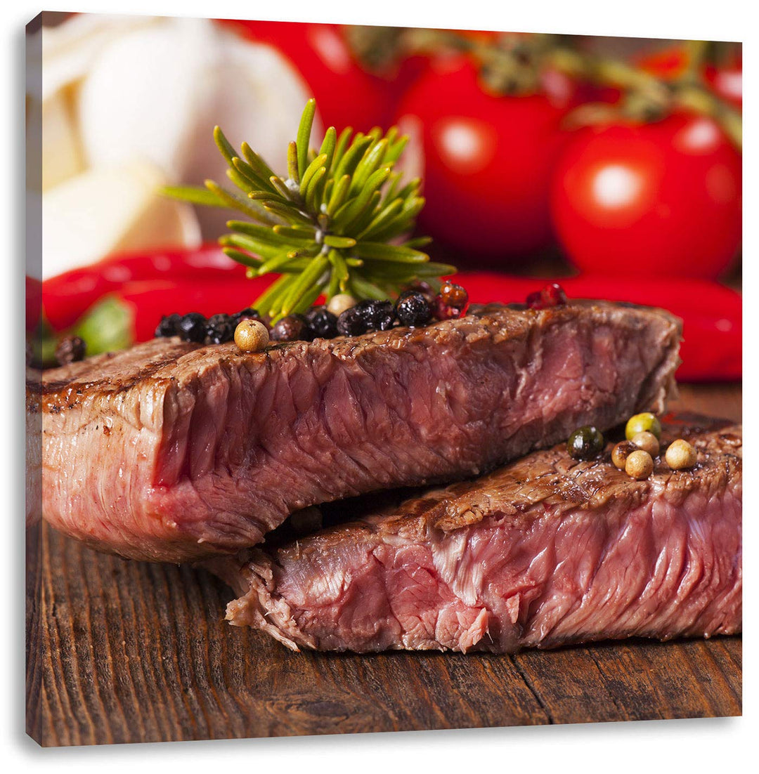 Saftiges Pfeffer Steak, Format: 70x70 auf Leinwand, XXL riesige Bilder fertig gerahmt mit Keilrahmen