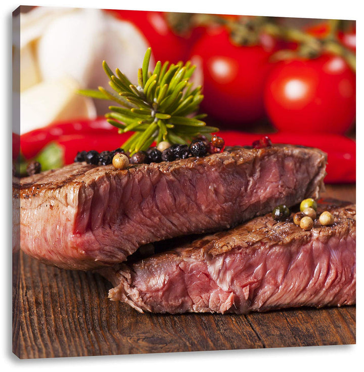 Saftiges Pfeffer Steak, Format: 70x70 auf Leinwand, XXL riesige Bilder fertig gerahmt mit Keilrahmen