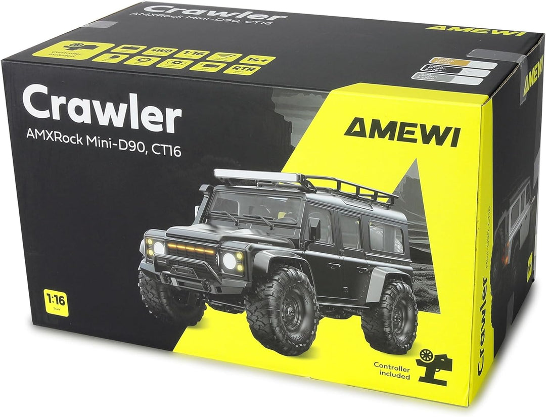 Amewi AMXRock Mini-D90 Scale Crawler 4WD 1:16 RTR schwarz inkl. Fernsteuerung, Akku, Ladekabel