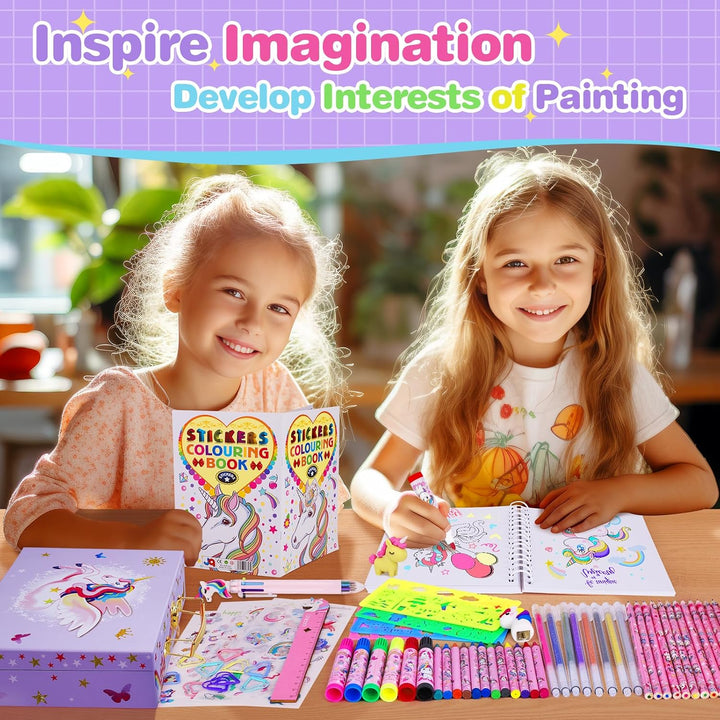 TCJJ Unicorn Painting Set,66 Stück Einhorn-Malset für Kinder,Malset Mädchen 4-12 Jahre mit Einhorn-A