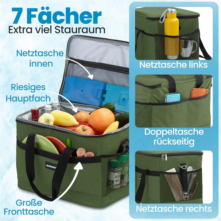 HELDENWERK Kühltasche gross faltbar – Kühlbox bis zu 12h Kühlleistung auslaufsicher &amp; wasserdicht –