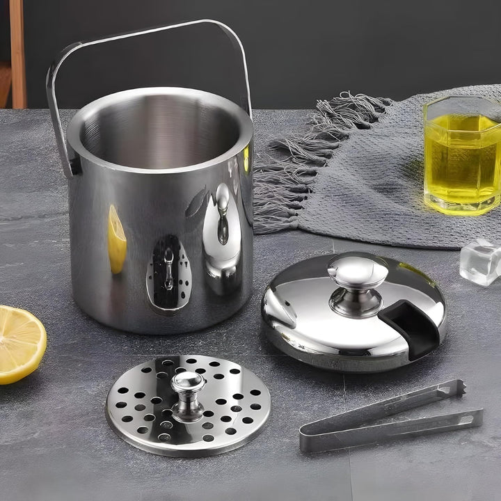 Retoo Eiskübel mit Deckel und Zange, 1,3 Liter Eiseimer für Eiswürfel, Eiswürfelbehälter Doppelwandi