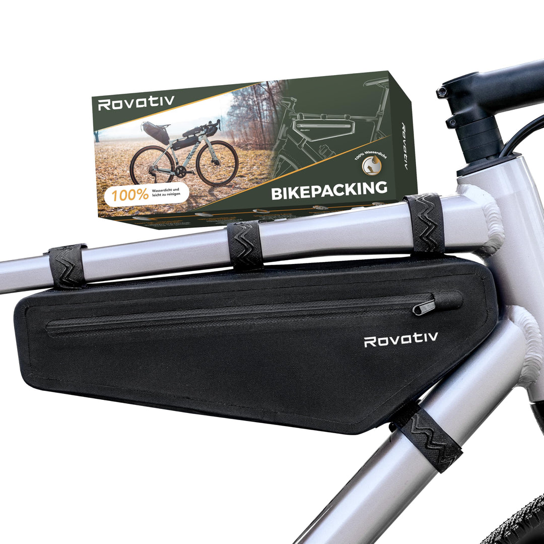 Rovativ® Bikepacking Rahmentasche [2,2 Liter] 100% Wasserdicht - super Fester Halt - Robustes TPU-Ge