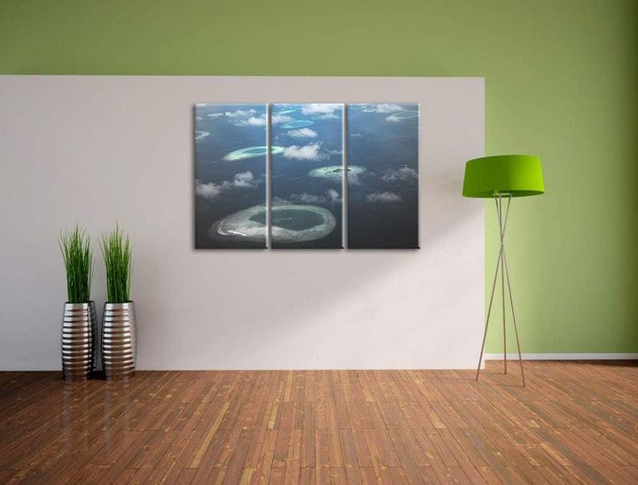 Trauminsel im Meer schwarz/weiss 3-Teiler Leinwandbild 120x80 Bild auf Leinwand, XXL riesige Bilder