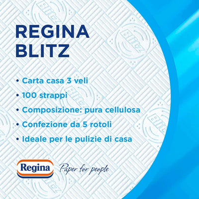 Regina Blitz Casa Papier, 5 Rollen 500 Maxi 3-lagige Blätter, recycelbares Papier, blitzschnell saub