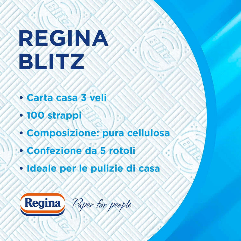 Regina Blitz Casa Papier, 5 Rollen 500 Maxi 3-lagige Blätter, recycelbares Papier, blitzschnell saub