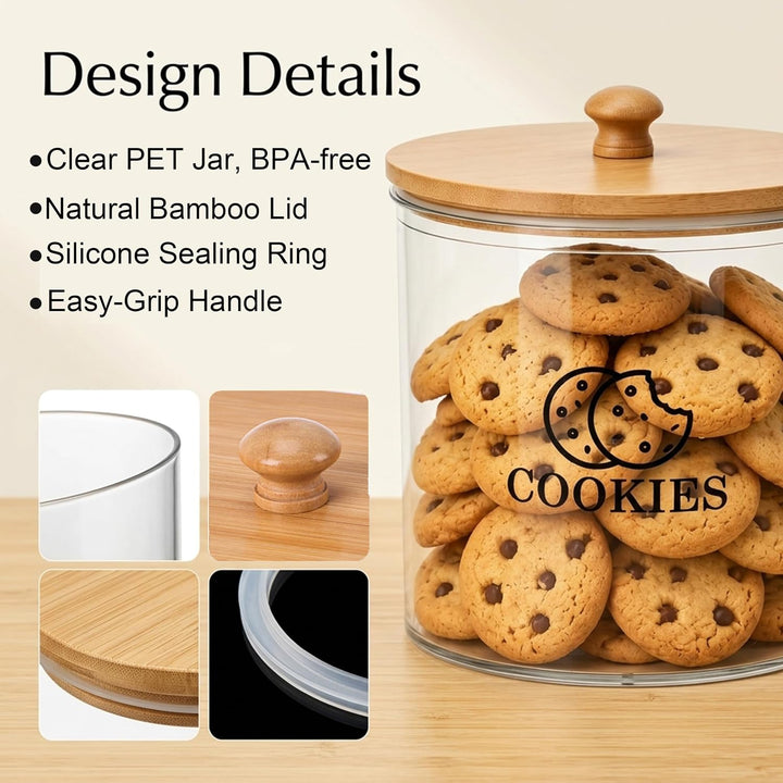 Keksdose mit Holzdeckel und Dichtungsring 2L, Transparent | Keksglas aus PET Kunststoff mit Griff, K