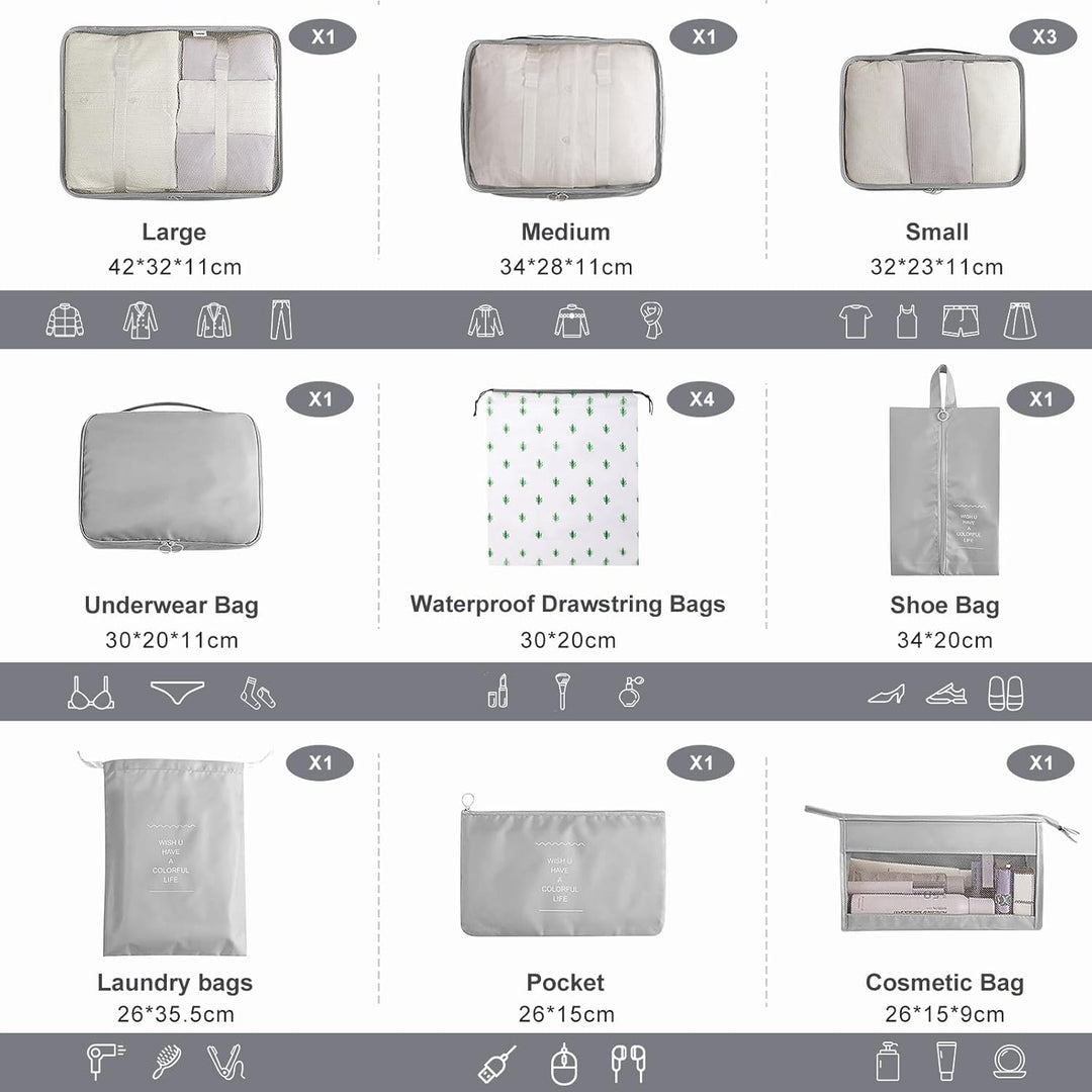 Koffer Organizer Set, 14 Stück Wasserdicht Packing Cubes, Multifunktionale Travel Packwürfel, Koffer