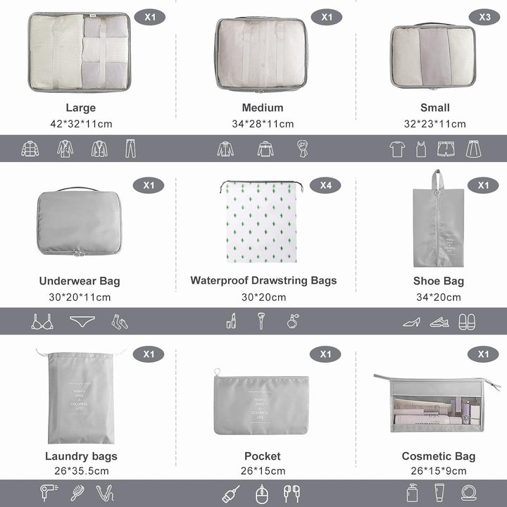 Koffer Organizer Set, 14 Stück Wasserdicht Packing Cubes, Multifunktionale Travel Packwürfel, Koffer