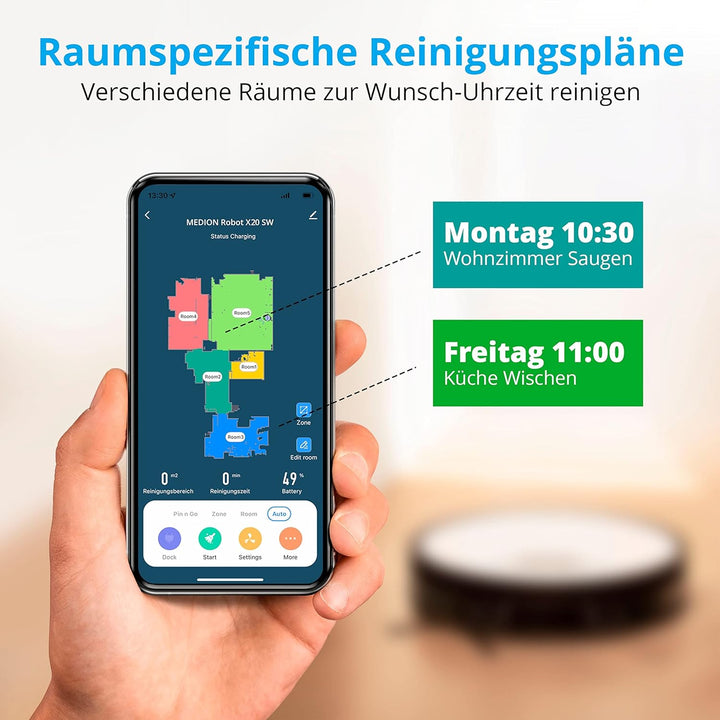 MEDION Saugroboter mit Absaugstation und Wischfunktion X20 SW+ (Lasernavigation, Starke 3000Pa Saugk