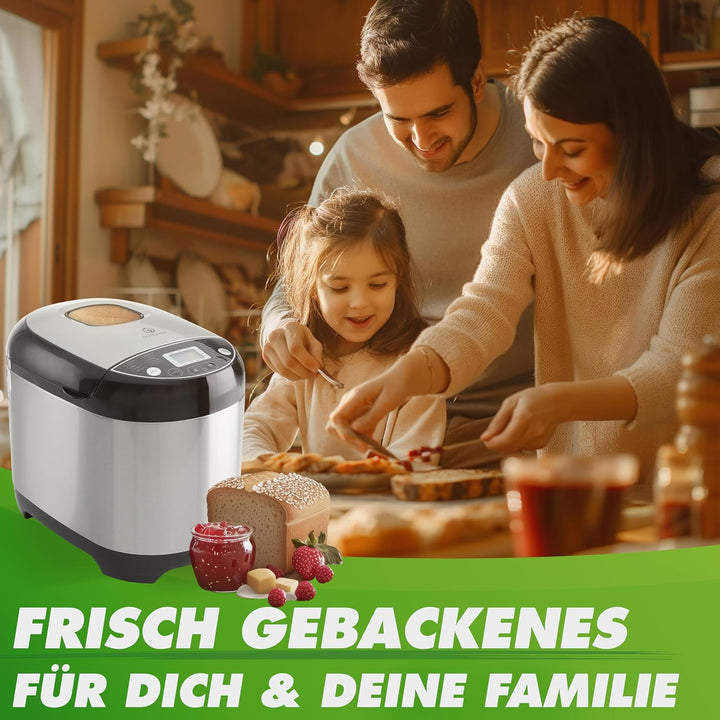 Nutrilovers NUTRI-BREAD-MAKER Edelstahl Brotbackautomat mit 19 Programmen, 3 Bräunungsstufen, Timer,