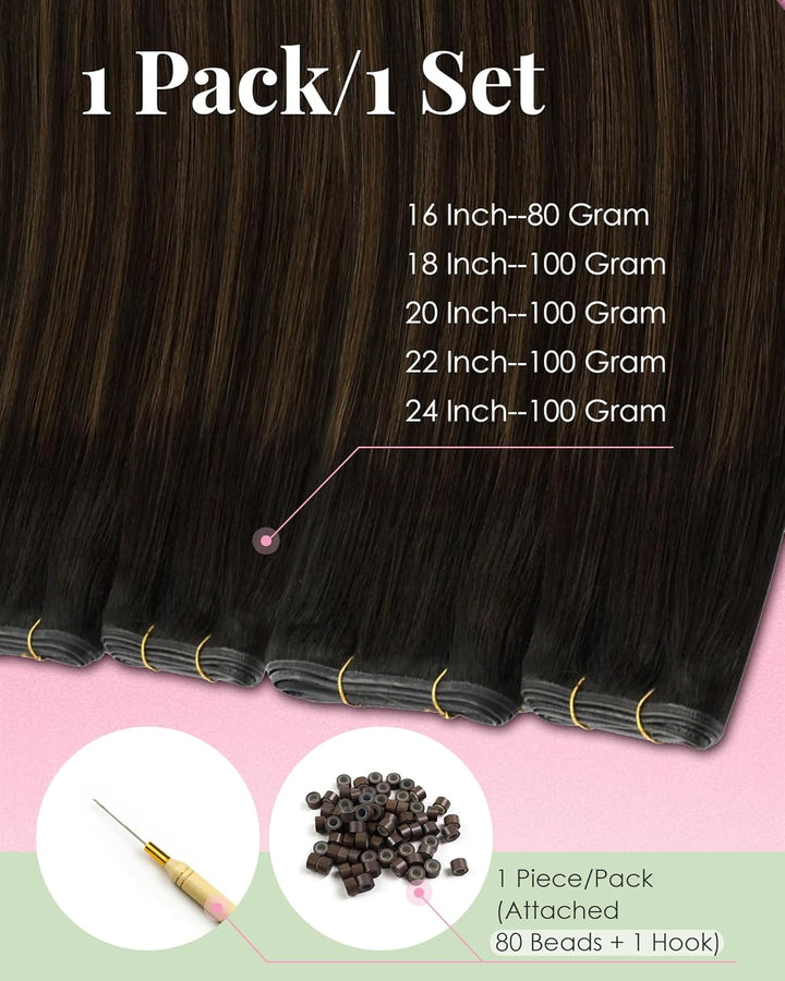 YoungSee 100g OVO Weft Extensions Echthaar Ombre 60 cm,Butterfly Weft Extensions Echthaar Dunkelbrau